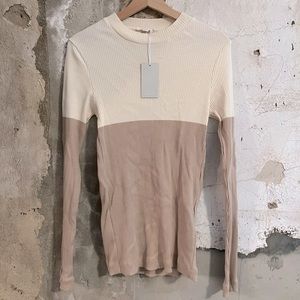 COS Colorblock Tan & Cream Ribbed Sweater
